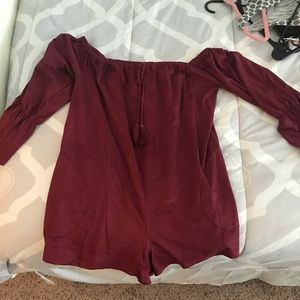 Maroon off the shoulder romper